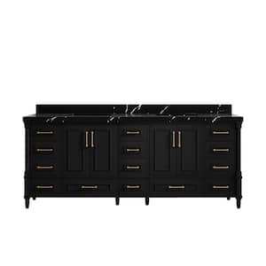 Hudson 84 in. W x 22 in. D x 36 in. H Double Sink Bath Vanity in Black with 2" Calacatta Black Top