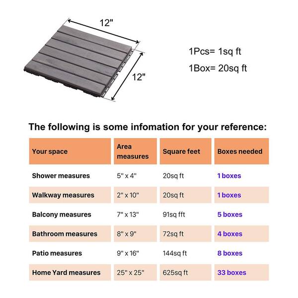 Afoxsos 1 ft. x 1 ft. Light Gray Wood Interlocking Deck Tiles Striped Pattern All-Weather for Patio, Balcony Pool Side (20 Pack)