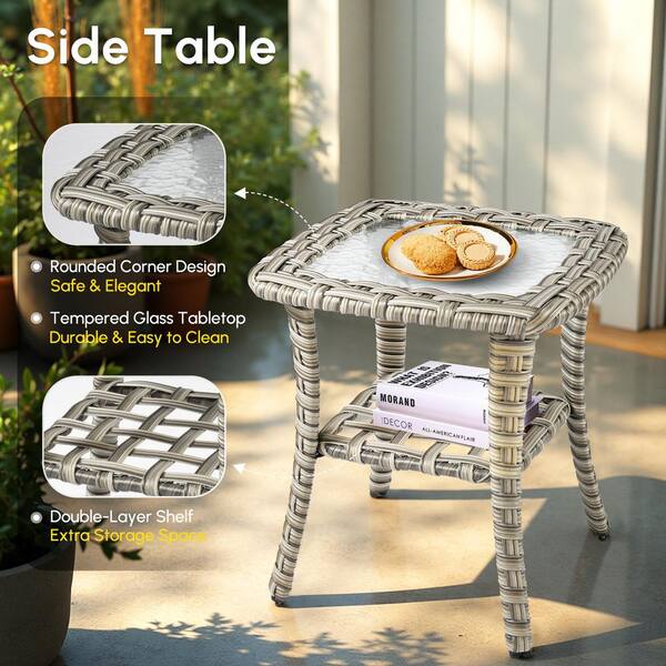 HOOOWOOO Kelleys 9-Piece Wicker Modern Outdoor Patio Fire