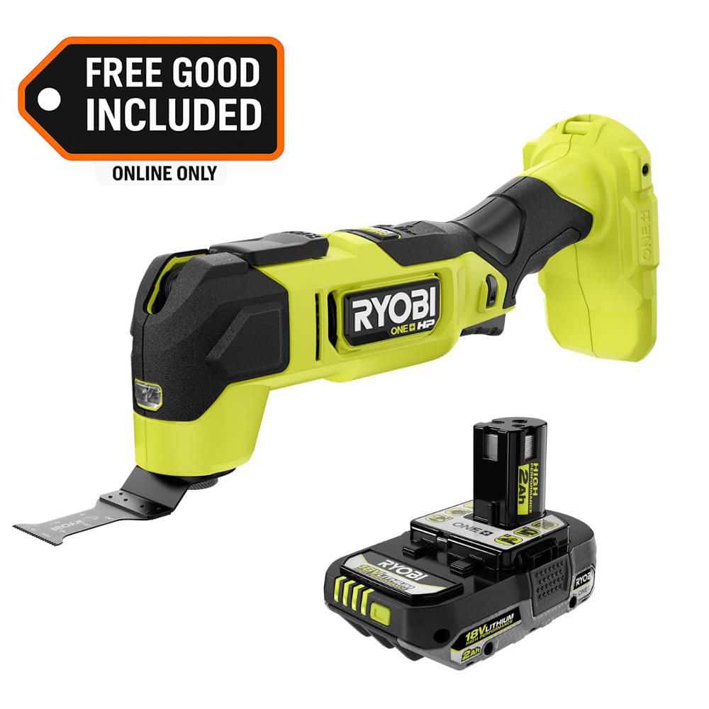 RYOBI ONE+ HP 18V Brushless Cordless Oscillating Multi-Tool with FREE 2.0 Ah HIGH PERFORMANCE Battery (PBLMT51PBP003)