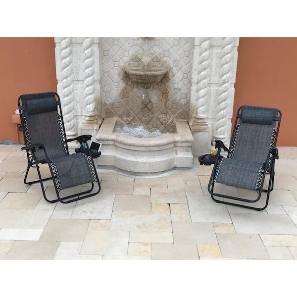 Unbranded BHG Folding Zero Gravity Chairs Steel Sling Outdoor Lounge Chairs with Cup Holder with Set in Grey (2-Pack)