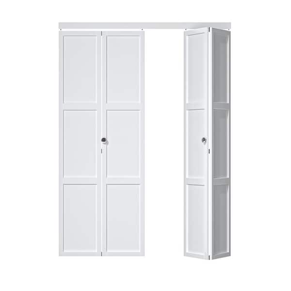 ARK DESIGN 60 in. x 80.5 in. 3-Lite Panel Composite Solid Core MDF White Finished Closet Bifold Door with Hardware