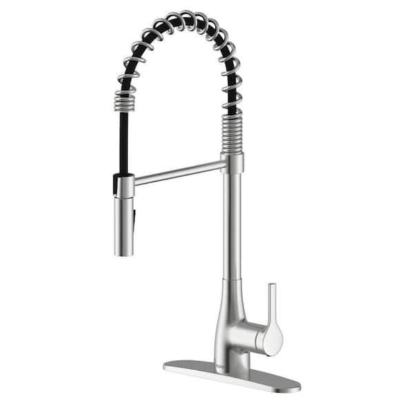 FLOW Classic Series Single-Handle Pull-Down Spring Neck Sprayer Kitchen  Faucet in Brushed Nickel ClassSpring-BN - The Home Depot