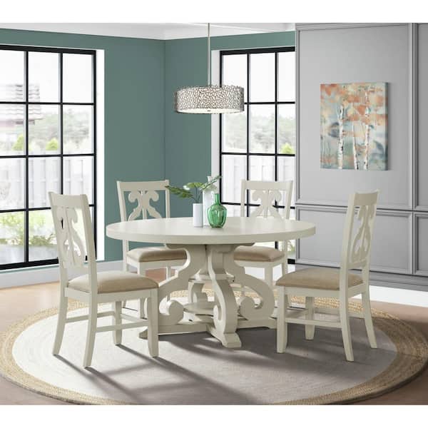 Stanford Traditional White Wood 60 in. Pedestal Dining Table Seats 4