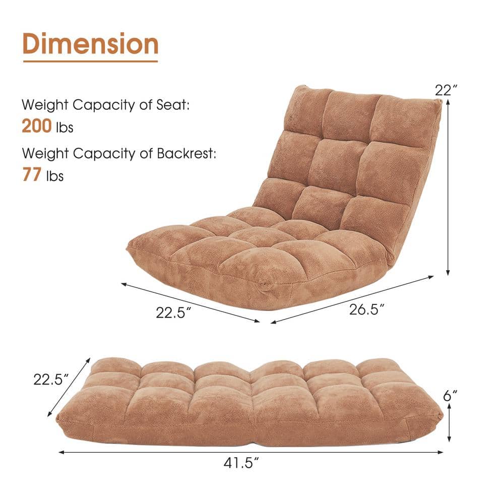 Beige Velvet 14-Position Adjustable Floor Lounge Chair