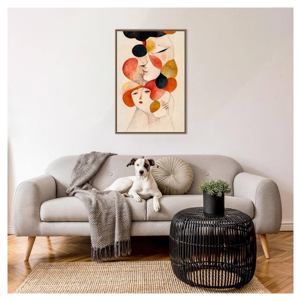 The Loving No 2 Abstract Faces Canvas Wall Art with Bronze Frame