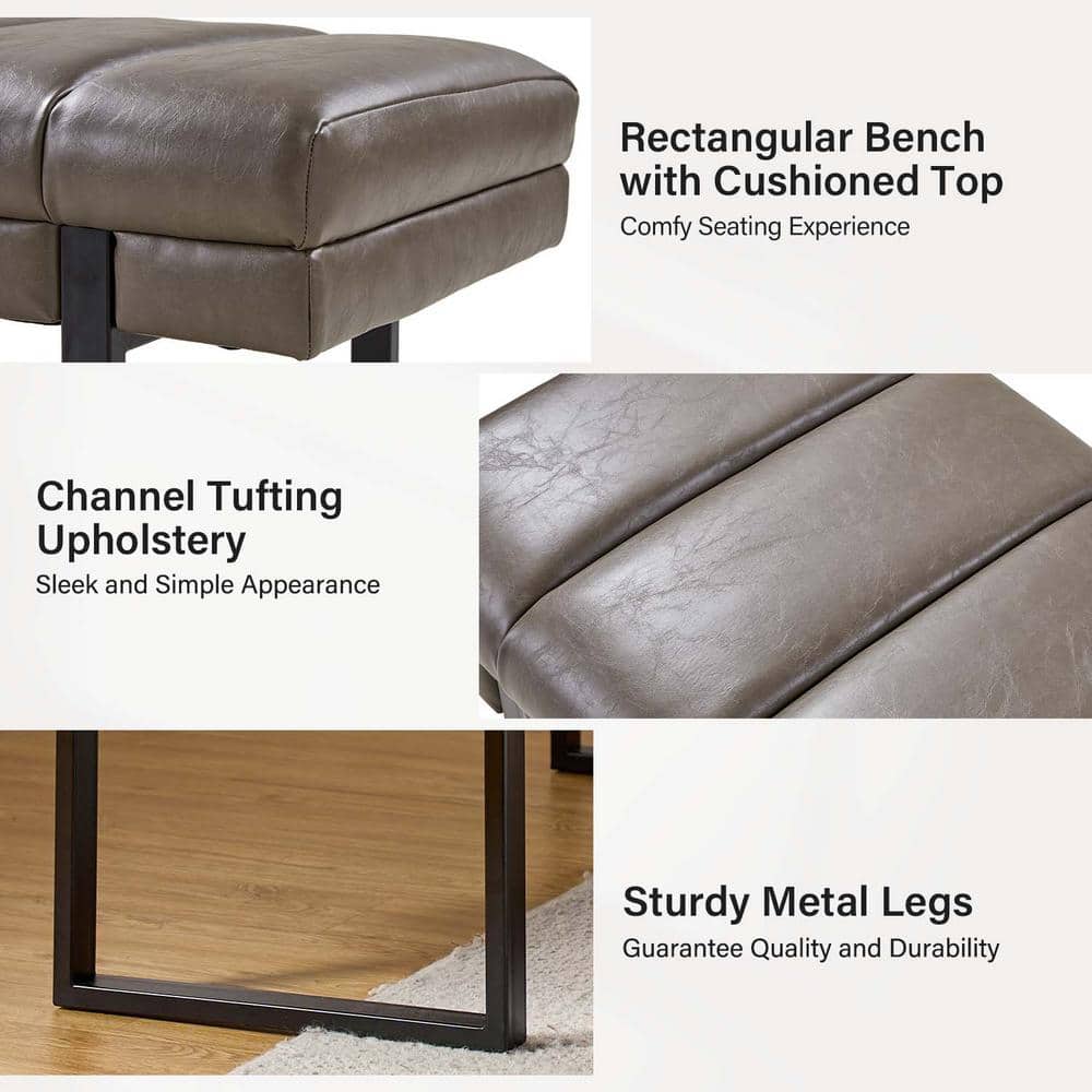 Leander Camel 52.5 in.W Modern Industrial Channel Tufted Upholstered Bench with Metal Legs - thumbnail 6