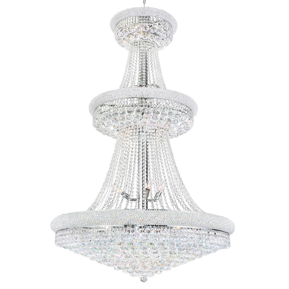 Empire 66" Tall Chrome and Crystal 34-Light Chandelier