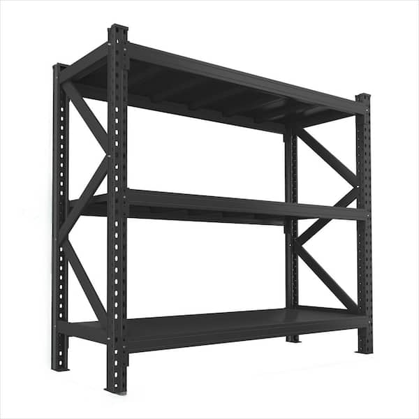 3-Tier Industrial Shelving Rack 63 in. High Heavy Duty Steel Shelving Unit Adjustable for Kitchen, Living Room-Black