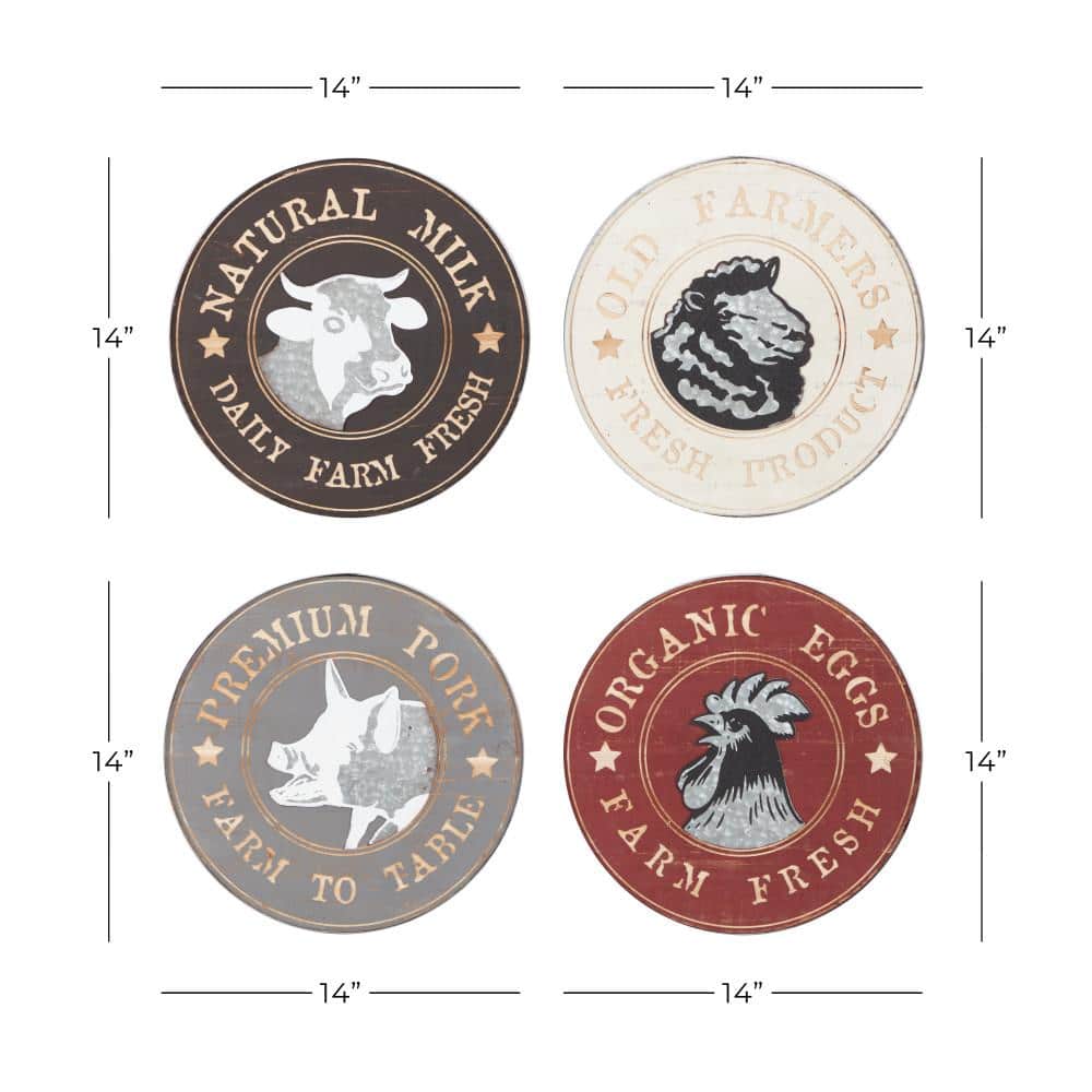 Farmhouse Rustic Wood and Metal Round Animal Wall Art Set of 4