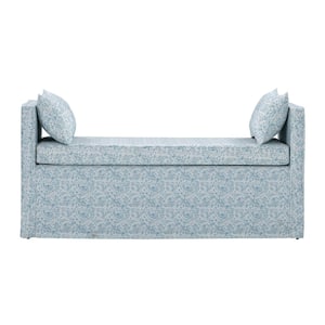 Sofie Indes Blue Bench Upholstered Linen 24.8 in. x 19.3 in.x 52.8 in.