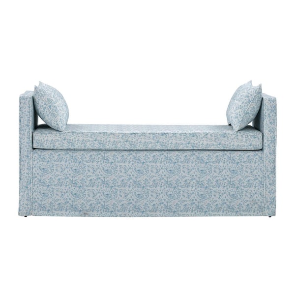 Rustic Manor Sofie Indes Blue Bench Upholstered Linen 24.8 in. x 19.3 in.x 52.8 in.