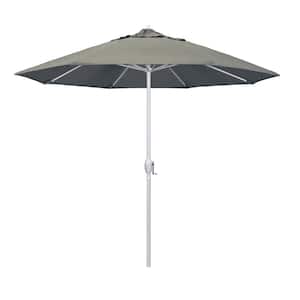 9 ft. Matted White Aluminum Market Patio Umbrella Auto Tilt in Spectrum Dove Sunbrella