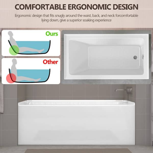 Zeafive Tco 60 in. x 32 in. White Acrylic Alcove Soaking Bathtub