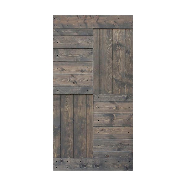 ISLIFE S Series 42 in. x 84 in. Smoky Gray Finished DIY Solid Wood Sliding Barn Door Slab - Hardware Kit Not Included