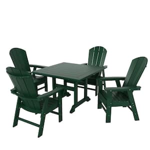 Laguna Outdoor Patio Fade Resistant HDPE Plastic Adirondack Style Dining Chair with Arms in Dark Green