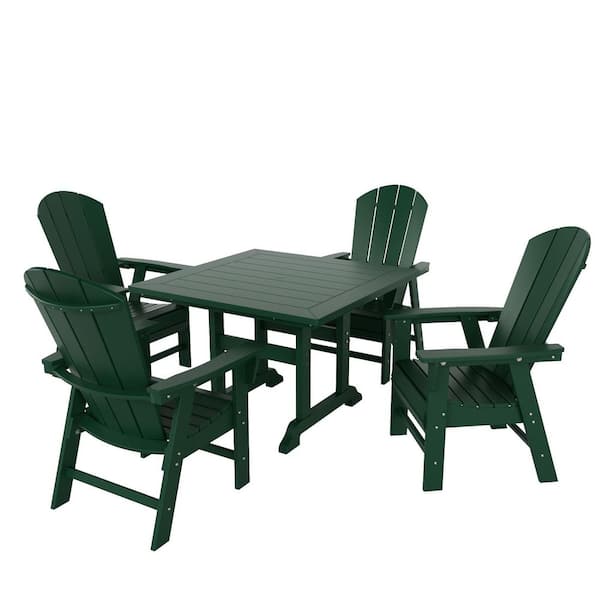 Laguna Outdoor Patio Adirondack Weather Resistant Dark Green 5-Piece HDPE Plastic Square Table Dining Set