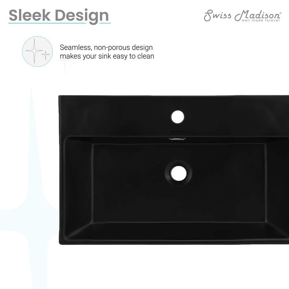 Claire 24" Matte Black Ceramic Wall-Mount Bathroom Sink