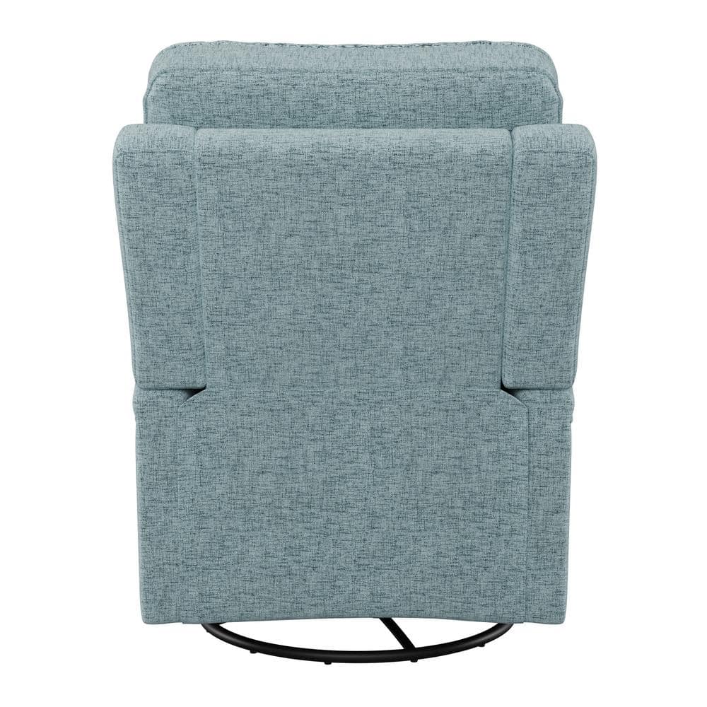 Soothing Spot Blue Swivel Recliner with Wooden Accents