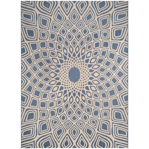 SAFAVIEH Courtyard Blue/Beige 9 ft. x 12 ft. Geometric Indoor/Outdoor Patio  Area Rug