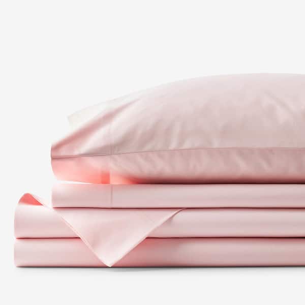 The Company Store Company Essentials 4-Piece Petal Pink Solid 200-Thread Count Organic Cotton Percale Queen Sheet Set