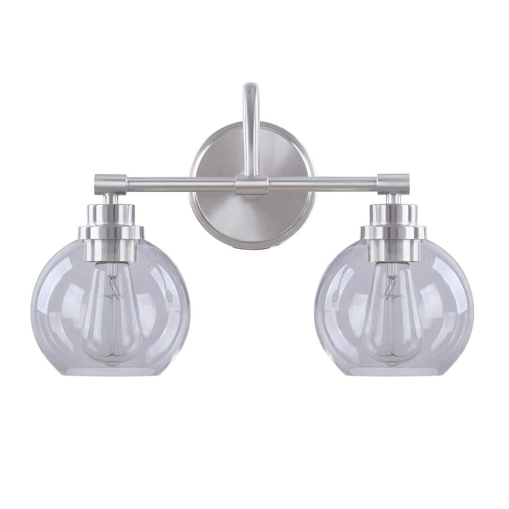 16.5" Brushed Nickel 2-Light Vanity Light with Clear Glass Shades