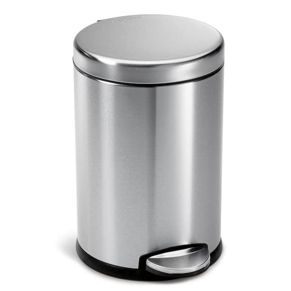simplehuman 4.5L Round Step Bathroom Trash Can with Soft-Close Lid, Brushed Stainless Steel
