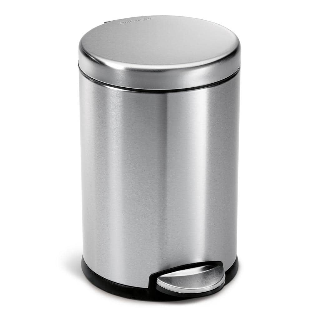 simplehuman 4.5 Liter / 1.2 gal Round Stainless Steel Bathroom Step Trash Can  Brushed