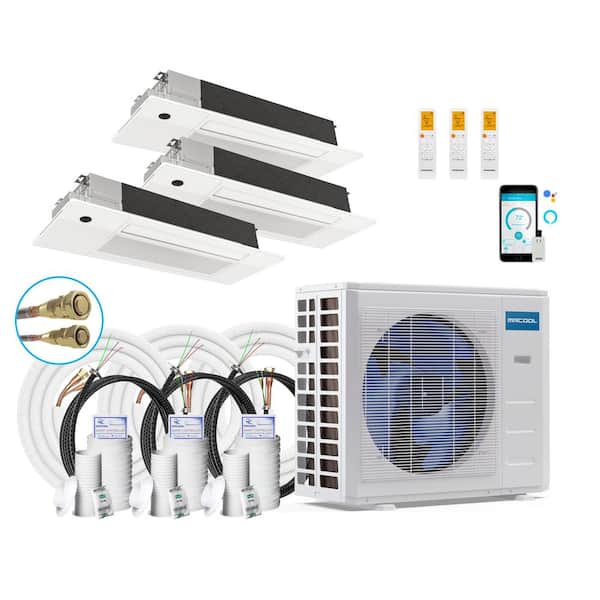 MRCOOL DIY 30,000 BTU 3-Ton 3-Zone 21.5 SEER Ductless Mini-Split AC and Heat Pump with Cassettes 9K+9K+12K & 25,35,35ft Lines