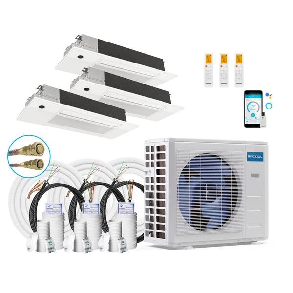 MRCOOL DIY 36,000 BTU 3-Ton 3-Zone 21.5 SEER Ductless Mini-Split AC and Heat Pump with Cassettes 9K+9K+18K & 16,25,50ft Lines