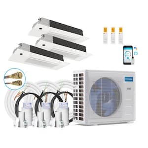 DIY 36,000 BTU 3-Ton 3-Zone 21.5 SEER Ductless Mini-Split AC and Heat Pump with Cassettes 9K+9K+18K & 50,50,66ft Lines