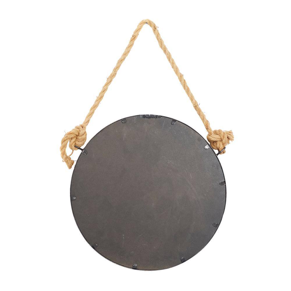 Brown Round Metal Wall Mirrors with Jute Rope Set