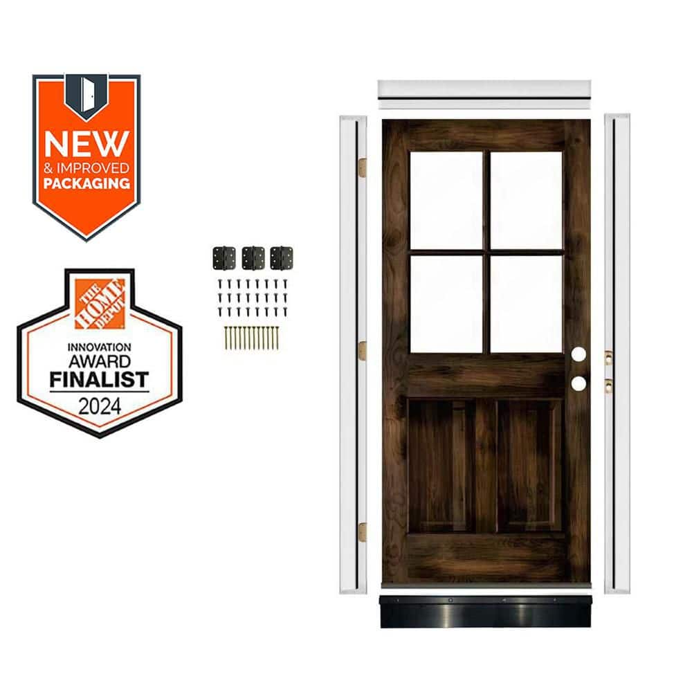 DIY 32in.x80in. Left-Handed 4-Lite Clear Glass Window Black Stain Knotty Alder Wood Front Door Kit w/Quick Assemble Jamb price history on PriceWatchPro
