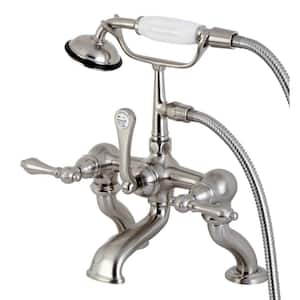 Vintage 3-Handle Deck-Mount Claw Foot Tub Faucet with Hand Shower in Brushed Nickel