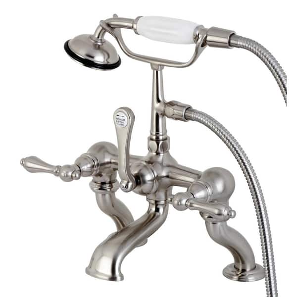 Kingston Brass Vintage 3-Handle Deck-Mount Claw Foot Tub Faucet with Hand Shower in Brushed Nickel