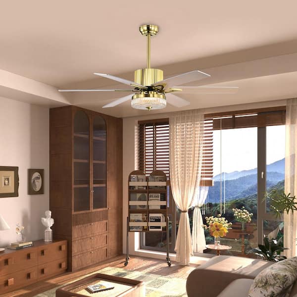TaiMei 52 in. Indoor Rose Gold Reversible Motor Crystal Chandelier Ceiling Fan with Light and Remote Control