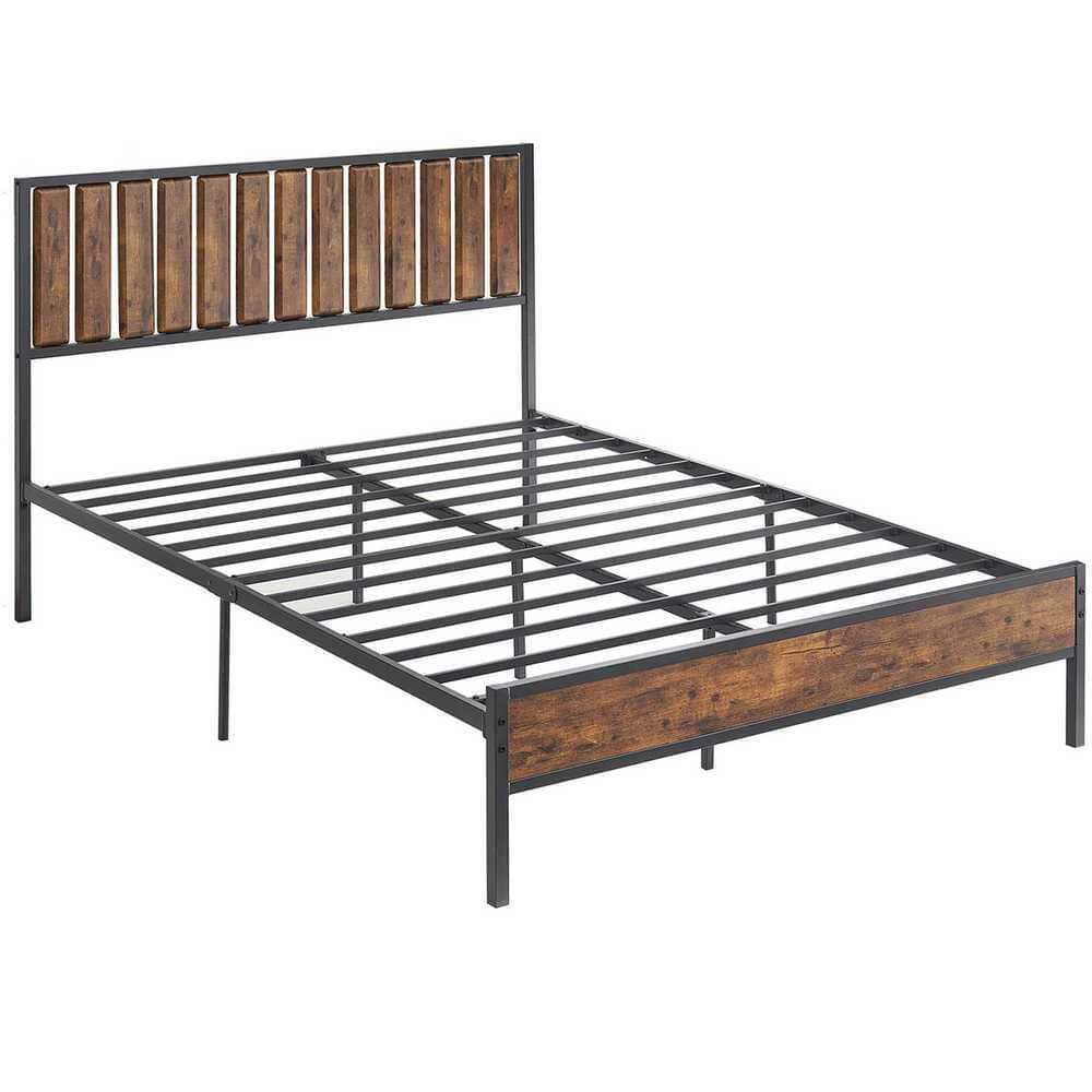 Idealhouse Retro Brown Queen Metal Platform Bed Frame IH-0XIT3KSO - The ...