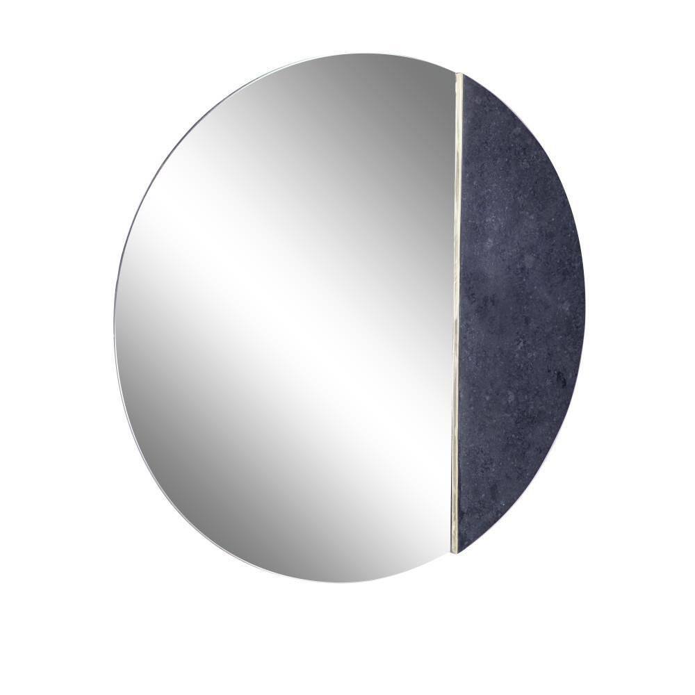 28" Frameless Round Wall Mirror with Black Stone Accent