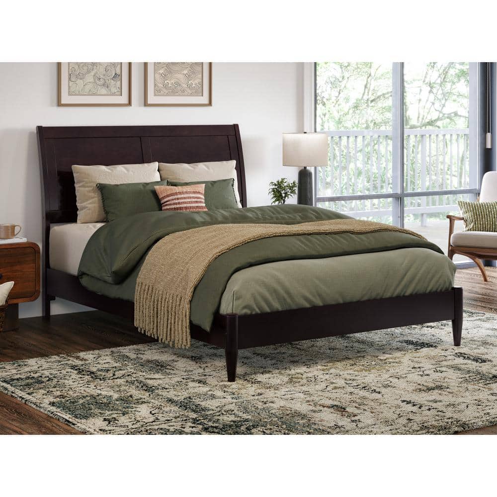 Valencia Espresso Full Wood Sleigh Platform Bed with Slats