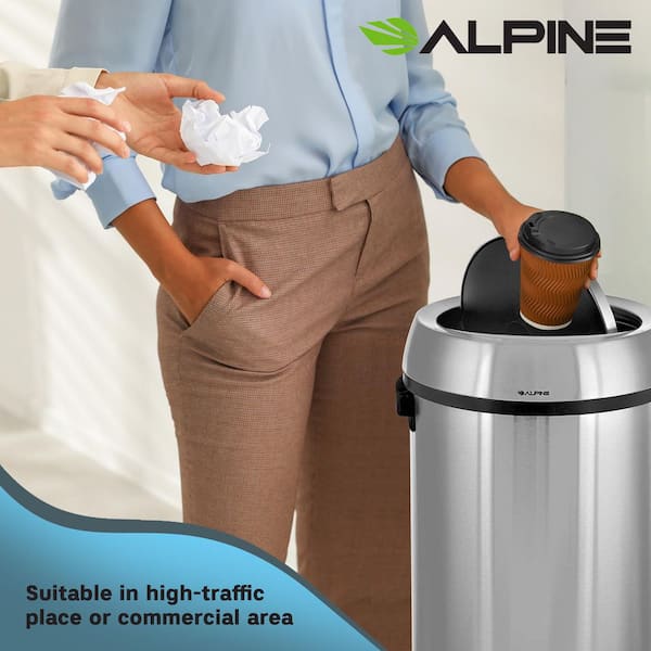 Alpine Industries 17-Gallon Stainless Steel Trash Can with Swing Lid