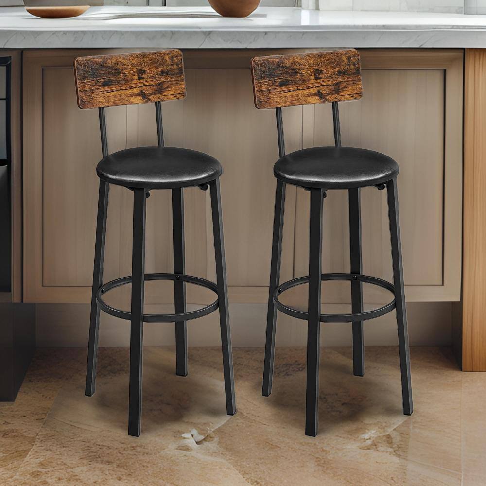 Benjara 29.7 in. Black and Brown Low Back Metal Frame Bar Stool with