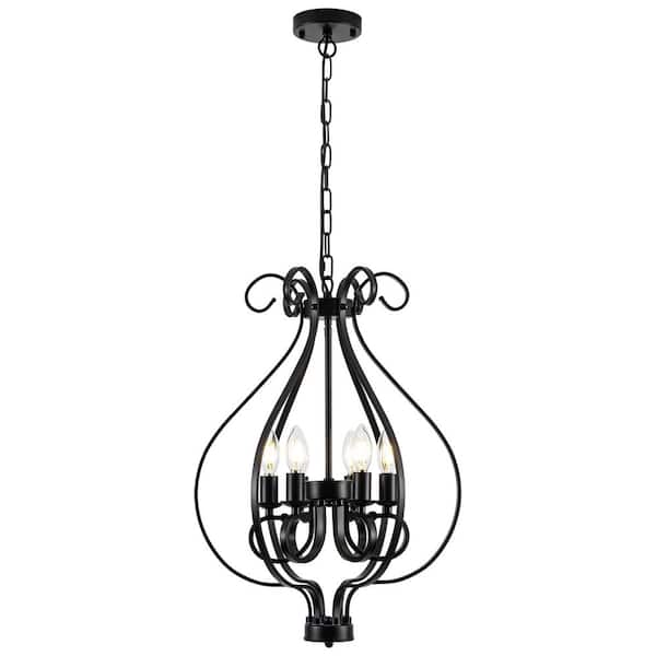 6-Light Black Modern Adjustable Height Chandelier for Dining Room or Kitchen