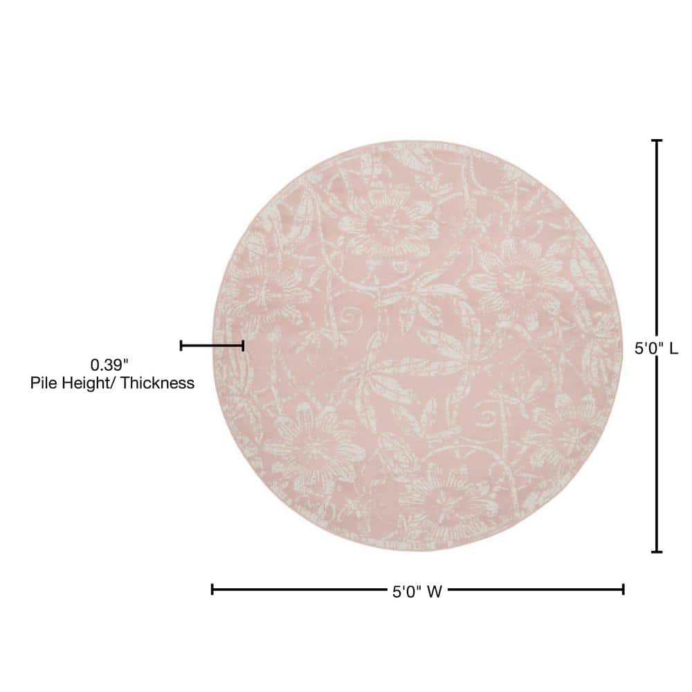 Pink Floral Round 5' Synthetic Kids Rug
