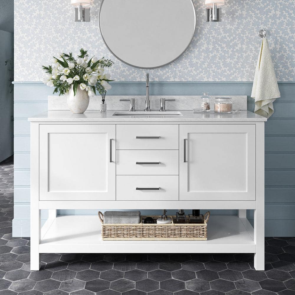 Bayhill 55'' White Solid Wood Freestanding Vanity
