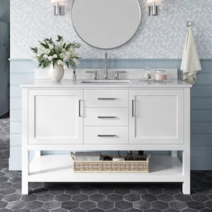 Bayhill 55 in. W x 22 in. D x 35.25 in. H Freestanding Bath Vanity in White with Carrara White Marble Top