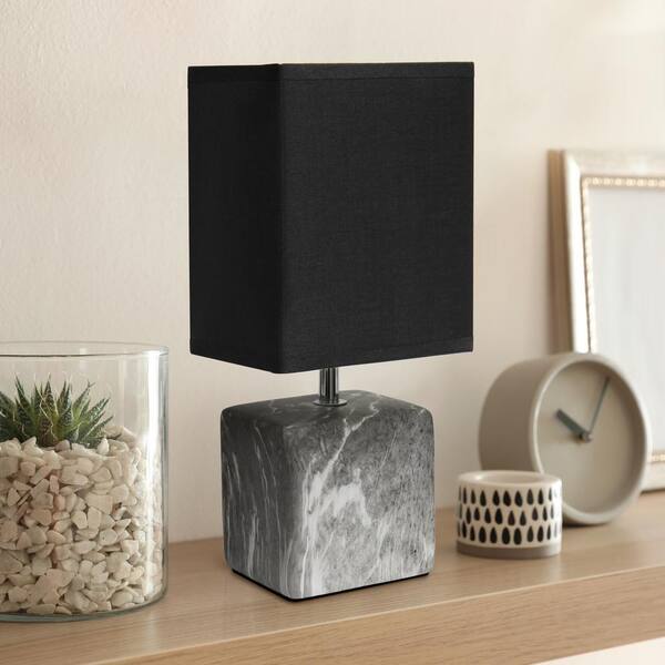 Simple Designs 11.8 in. Black Marbled Ceramic Table Lamp with