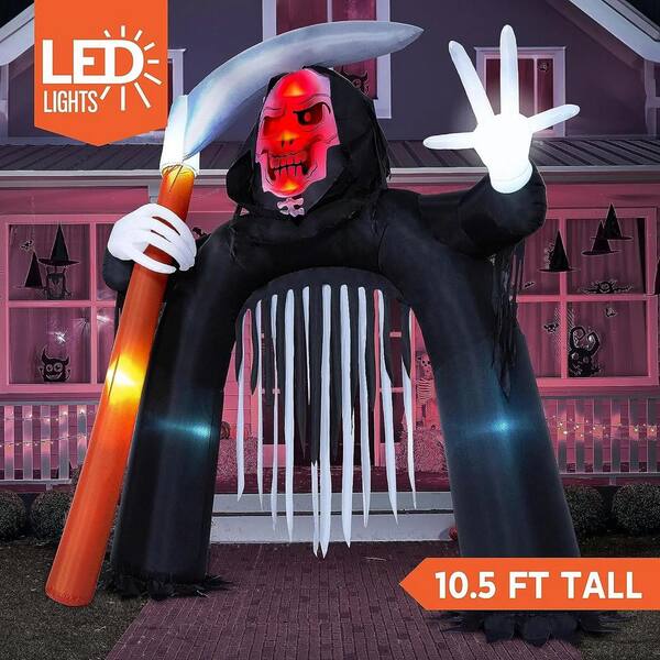 8ft Halloween Inflatable Ghost With LEDs & Sound - Scary Grim Reaper Yard Decoration