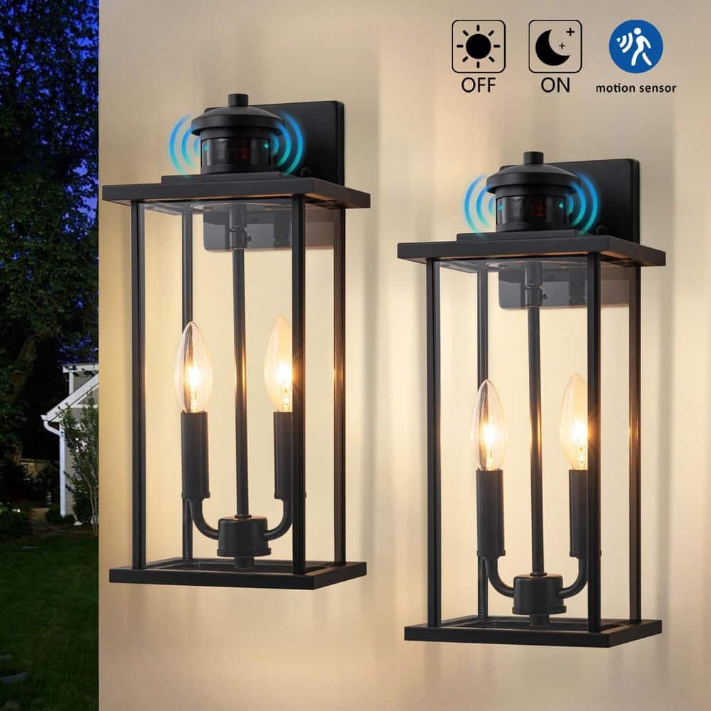 C Cattleya 15.25 in. Matte Black Motion Sensing Dusk to Dawn