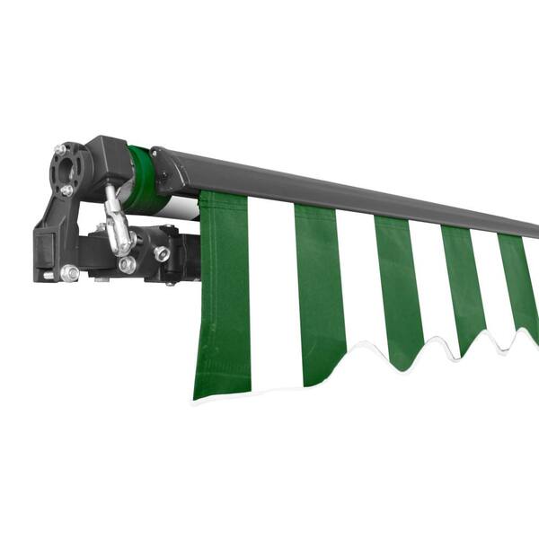 Aleko 10 X 8 Ft Retractable Black Frame Patio Awning Up To 76 Sq Ft Of Coverage In Green White Color Ab10x8gwstr00 Hd The Home Depot