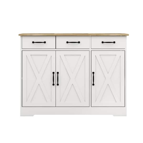 Unbranded White MDF 42.7 in. 3-Door Kitchen Sideboard Buffet Cabinet Farmhouse Storage Cabinet with 3-Drawers